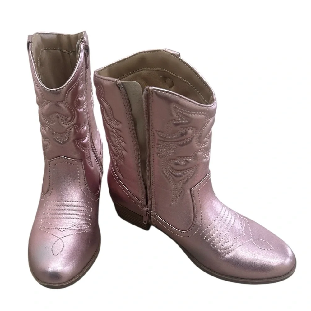 Soda Pink blush rose metallic Cowgirl western zip up Boots size 5(girls)